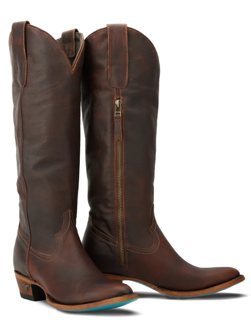Lane Plain Jane Leather Knee-High Women's Western Boots, Cognac, Size 11